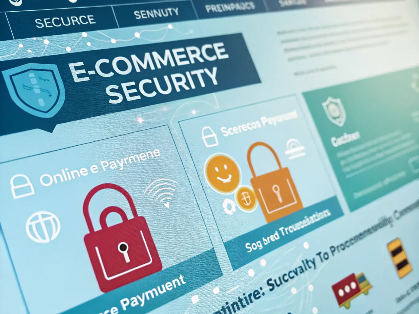 A digital illustration depicting a secure payment gateway interface with various security protocols and encryption symbols, representing NMI's robust security measures for financial transactions.